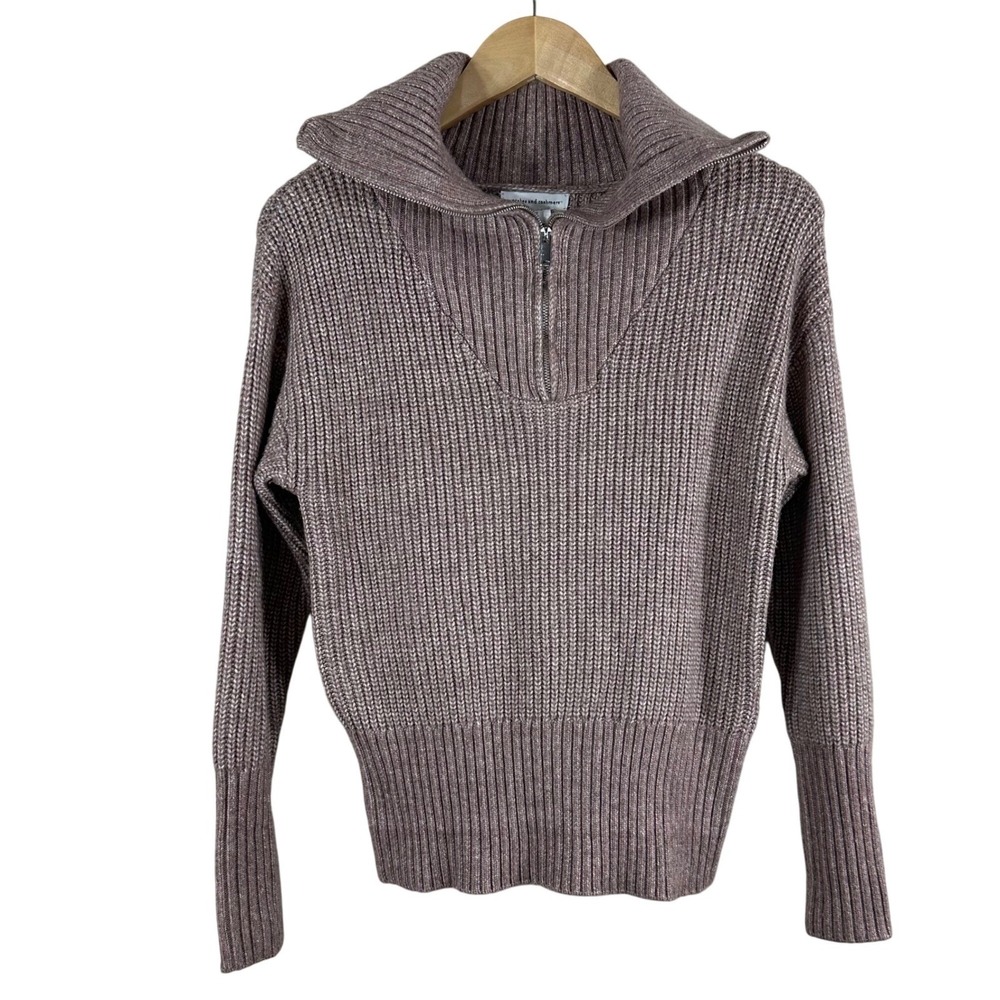 Cupcakes and Cashmere Womens XS Mauve Marl Ribbed Quarter Zip Sweater Pullover
